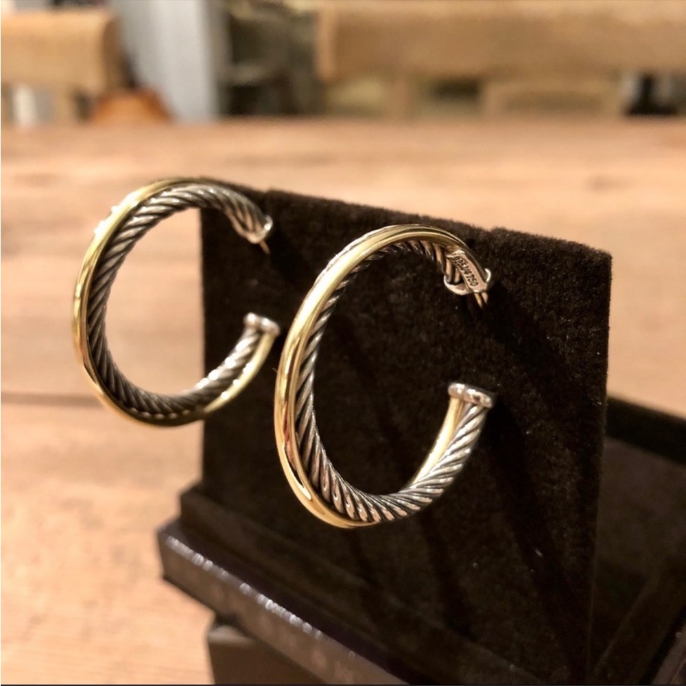 FLASH SALE! David Yurman medium crossover hoop earrings in excellent condition!